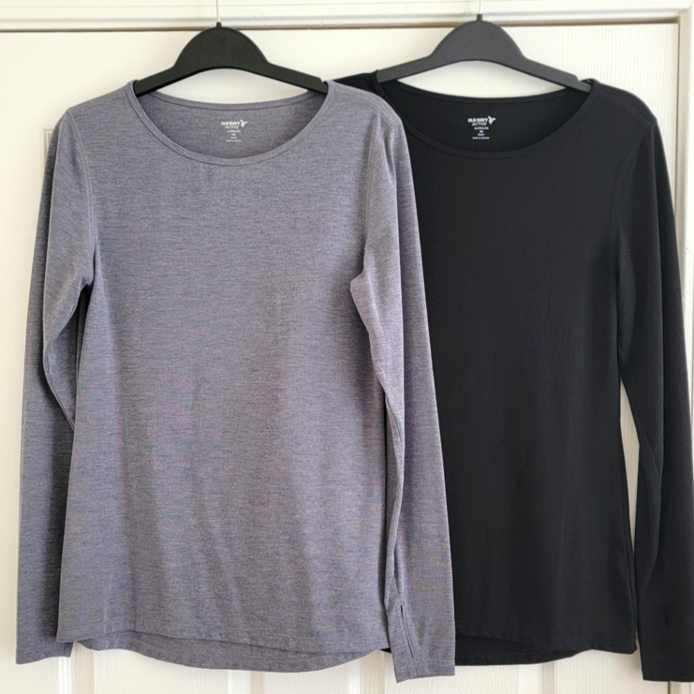 2 Active Long Sleeve Tops - Black and Gray, Size XS